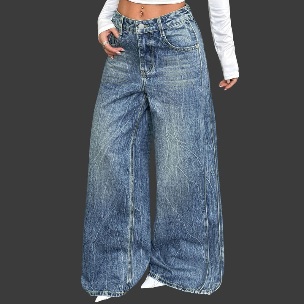Clara – Retro Vintagetvättade Wide-Leg Jeans för Dam