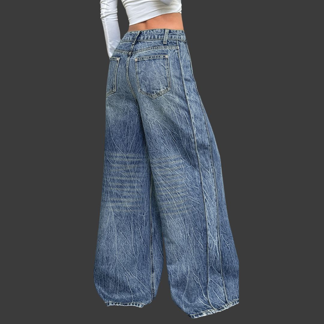 Clara – Retro Vintagetvättade Wide-Leg Jeans för Dam